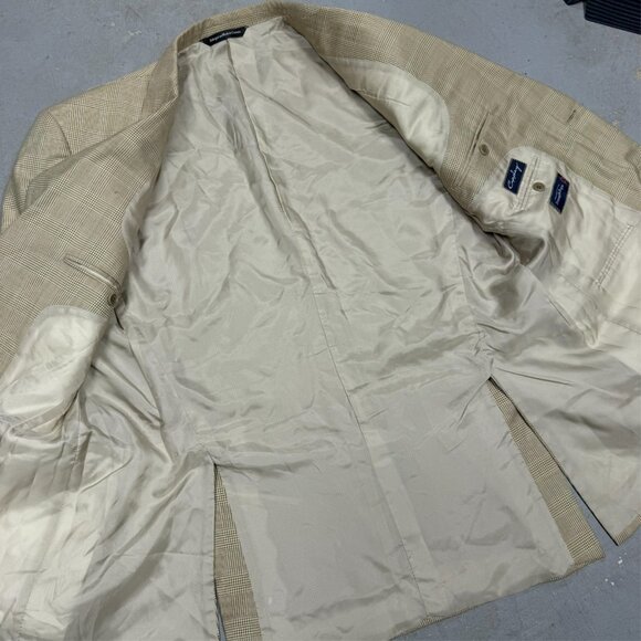 Coppley Ermenegildo Zegna Blazer Glen Check Wool Sport Coat Tan 42R - Picture 7 of 9